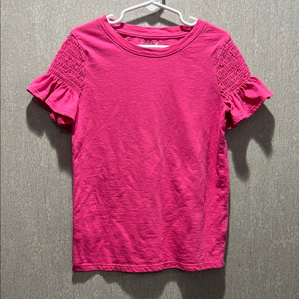 Bright Pink Short Sleeve Ruffled T-Shirt